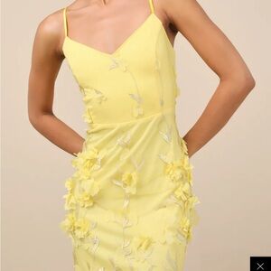 Lulus Limitless Adoration Yellow 3D Embroidered Dress
